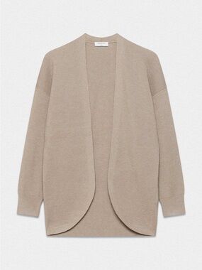 Babaton Decision Open-Front Beige Wool Blend Cardigan Sweater
